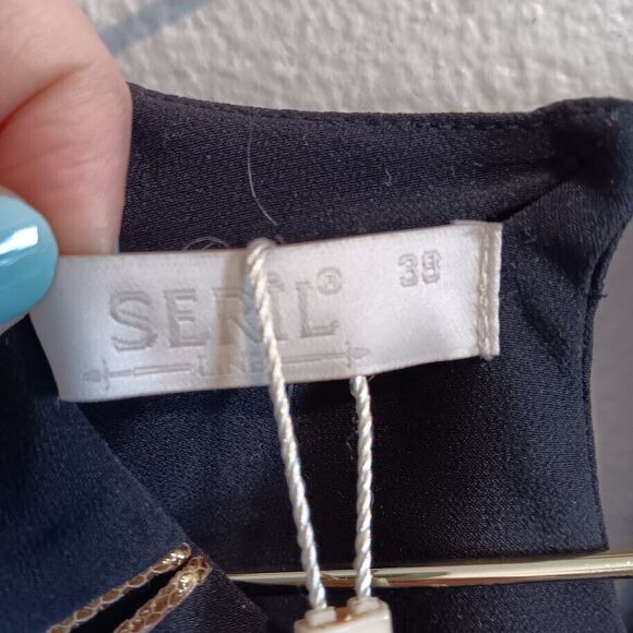 Seril Line Women's Size 38 Small Long Sleeve Black Blouse Side Zip Turkey Gold - Picture 7 of 13